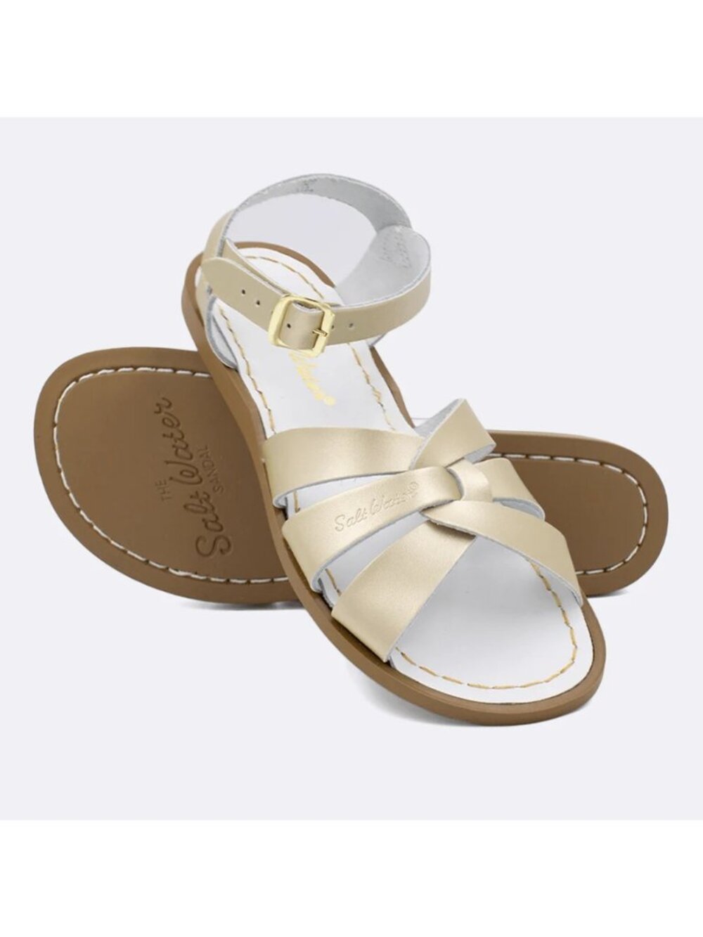 Salt Water Girls Size 12 Gold Leather Original Flat Heel Ankle Strap Sandals